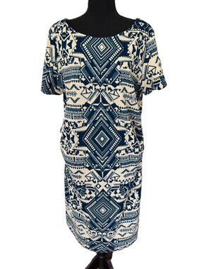 PinkBlush | Maternity Geometric Print Fitted Stretch Dress | 2XL